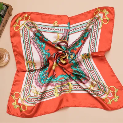 Women Fashion Printed Large Square Satin Scarf
