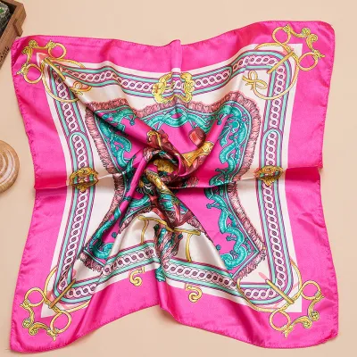Women Fashion Printed Large Square Satin Scarf