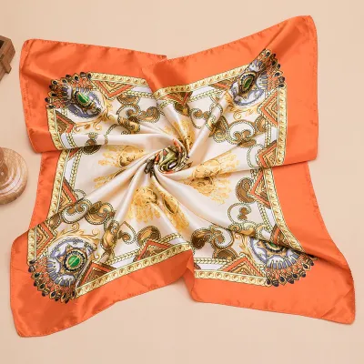 Women Fashion Printed Large Square Satin Scarf