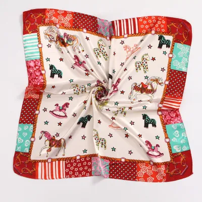 Women Fashion Printed Large Square Satin Scarf