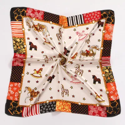 Women Fashion Printed Large Square Satin Scarf