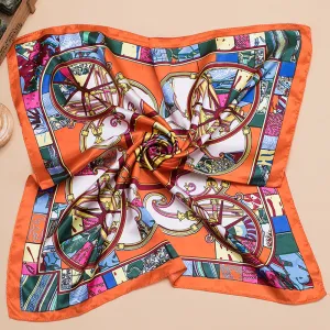 Women Fashion Printed Large Square Satin Scarf