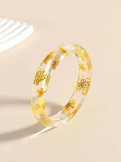 Women Fashion Transparent Multicolor Dried Flower Resin Beaded Bracelet