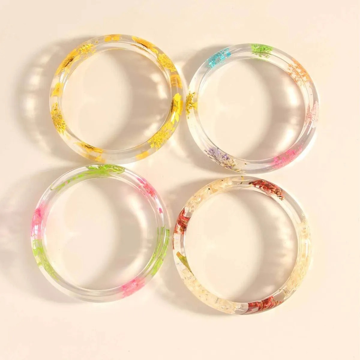 Women Fashion Transparent Multicolor Dried Flower Resin Beaded Bracelet