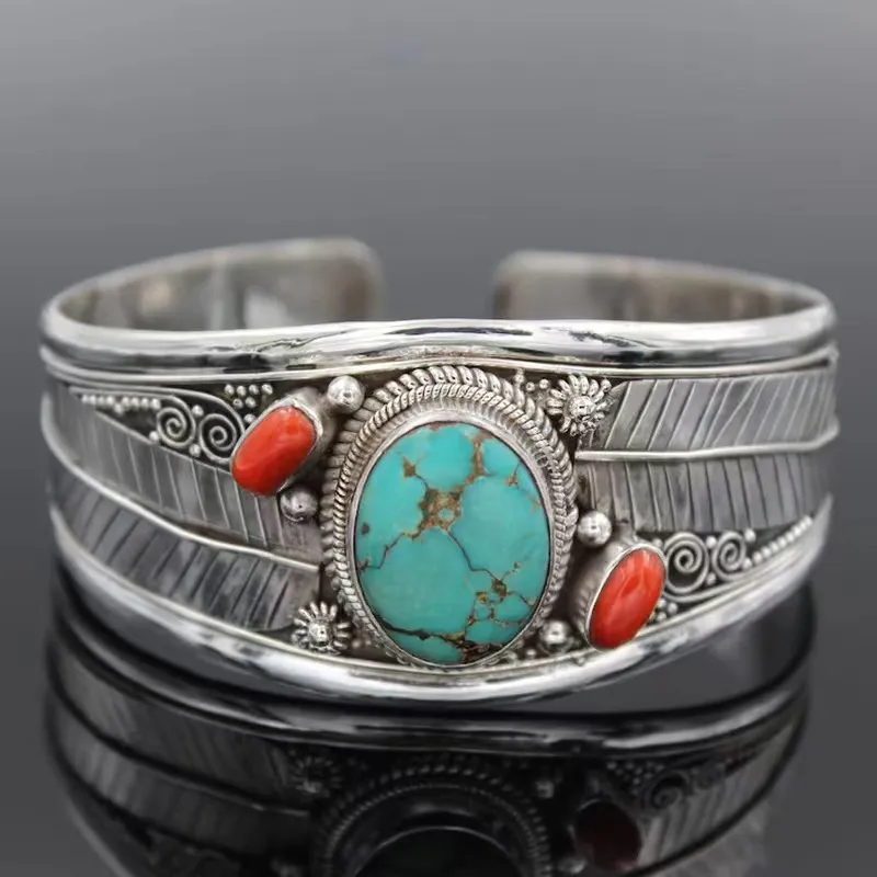 Women Vintage Bohemian Turquoise Open Adjustable Zinc Alloy Bracelet