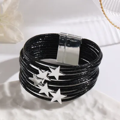 Women Fashion Creative Multi-Layer Five-Pointed Star Leather Bracelet