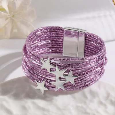 Women Fashion Creative Multi-Layer Five-Pointed Star Leather Bracelet