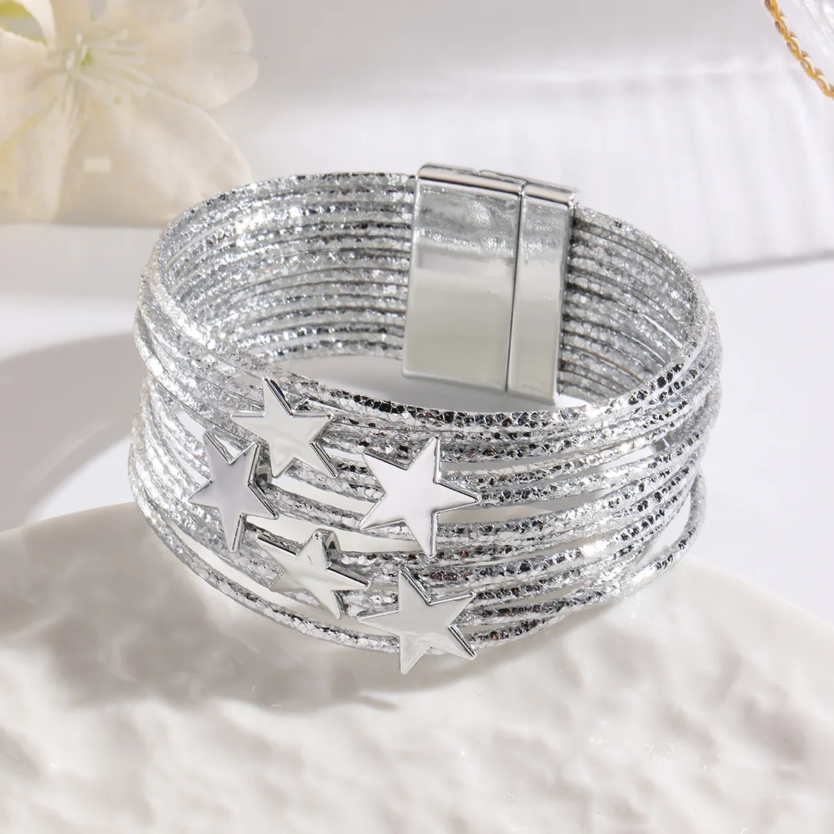 Women Fashion Creative Multi-Layer Five-Pointed Star Leather Bracelet