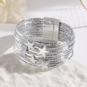 Women Fashion Creative Multi-Layer Five-Pointed Star Leather Bracelet