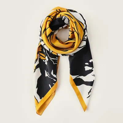 Women Spring Vintage Flower Printed Square Scarf 90x90CM