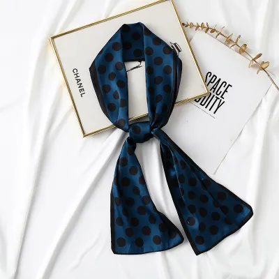 Women Spring Casual Polka Dot Skinny Neckerchief Silk Scarf