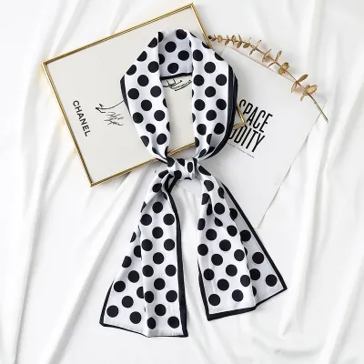 Women Spring Casual Polka Dot Skinny Neckerchief Silk Scarf