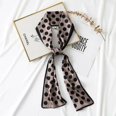 Women Spring Casual Polka Dot Skinny Neckerchief Silk Scarf