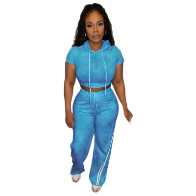 Women's Athleisure Hoodie and Pants Set - Solid Color, Slim Fit, Drawstring Waist, Short Sleeve