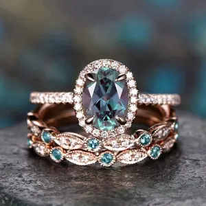 Women's Fashion Simple Gemstone Stackable Ring Three-Piece Set Light Luxury Geometric Commuter