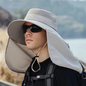 Men Casual Solid Color Outdoor Face-Covering Oversized Sun Hat