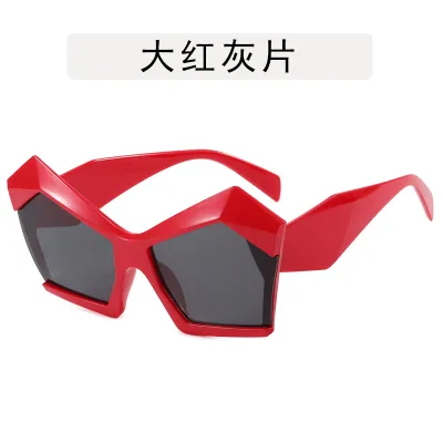 Fashion Polygon Large Frame Cat Eye Sunglasses Retro AC Lens PC Frame