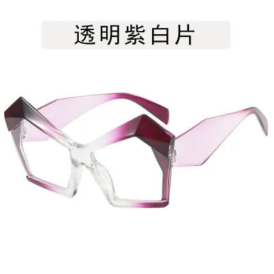 Fashion Polygon Large Frame Cat Eye Sunglasses Retro AC Lens PC Frame