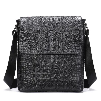 Men'S Casual Genuine Leather Crossbody Bag with Crocodile Pattern, Fits 8 Inch Computer