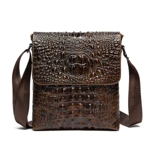 Men'S Casual Genuine Leather Crossbody Bag with Crocodile Pattern, Fits 8 Inch Computer