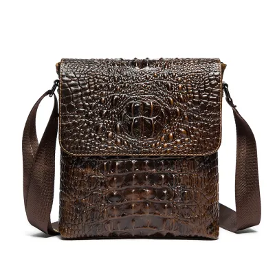 Men'S Casual Genuine Leather Crossbody Bag with Crocodile Pattern, Fits 8 Inch Computer