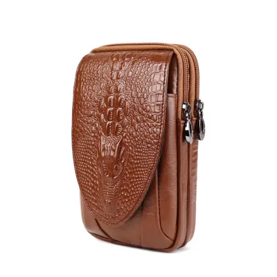Men's Fashion Casual Cowhide Crocodile Pattern Mobile Phone Waist Bag Vertical Square