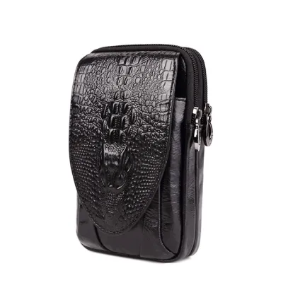 Men's Fashion Casual Cowhide Crocodile Pattern Mobile Phone Waist Bag Vertical Square
