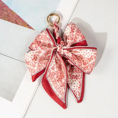 Women Fashion Silk Scarf Bowknot Bag Pendant Keychain