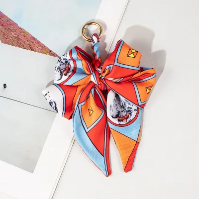 Women Fashion Silk Scarf Bowknot Bag Pendant Keychain