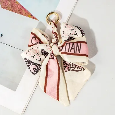 Women Fashion Silk Scarf Bowknot Bag Pendant Keychain