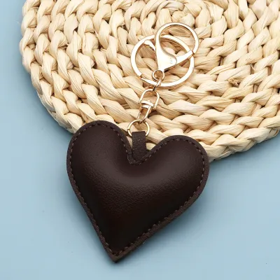Women Fashion Creative Solid Color PU Heart-Shaped Bag Pendant Keychain