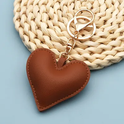 Women Fashion Creative Solid Color PU Heart-Shaped Bag Pendant Keychain