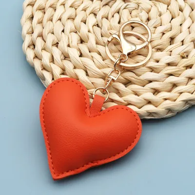 Women Fashion Creative Solid Color PU Heart-Shaped Bag Pendant Keychain