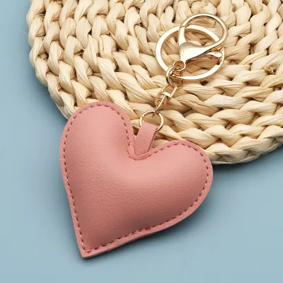 Women Fashion Creative Solid Color PU Heart-Shaped Bag Pendant Keychain