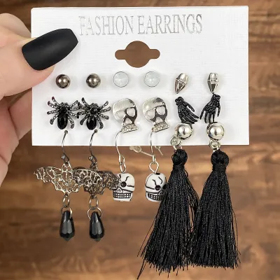 Fashion Halloween Dropping Oil Ghosts Bats Pumpkins Earrings Set