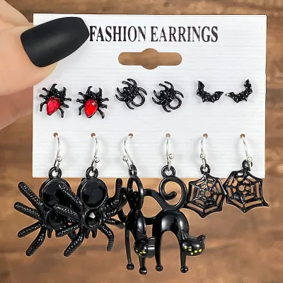 Fashion Halloween Dropping Oil Ghosts Bats Pumpkins Earrings Set