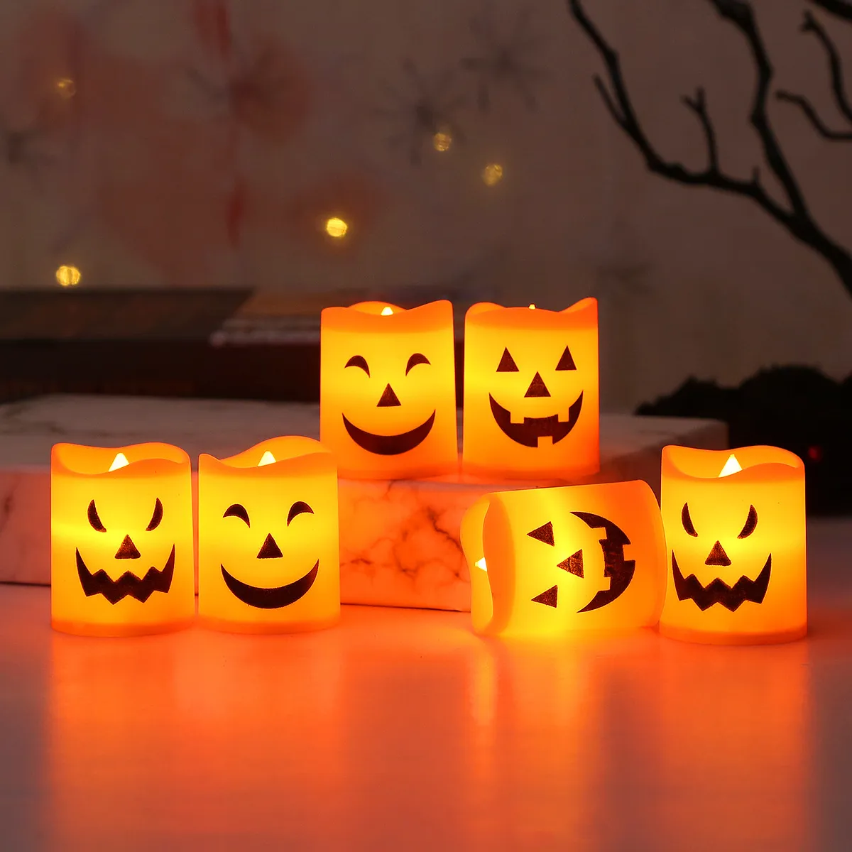 Halloween Electronic Candle Skull Ghost Pumpkin Lamp Atmosphere Decoration 6-Piece Set
