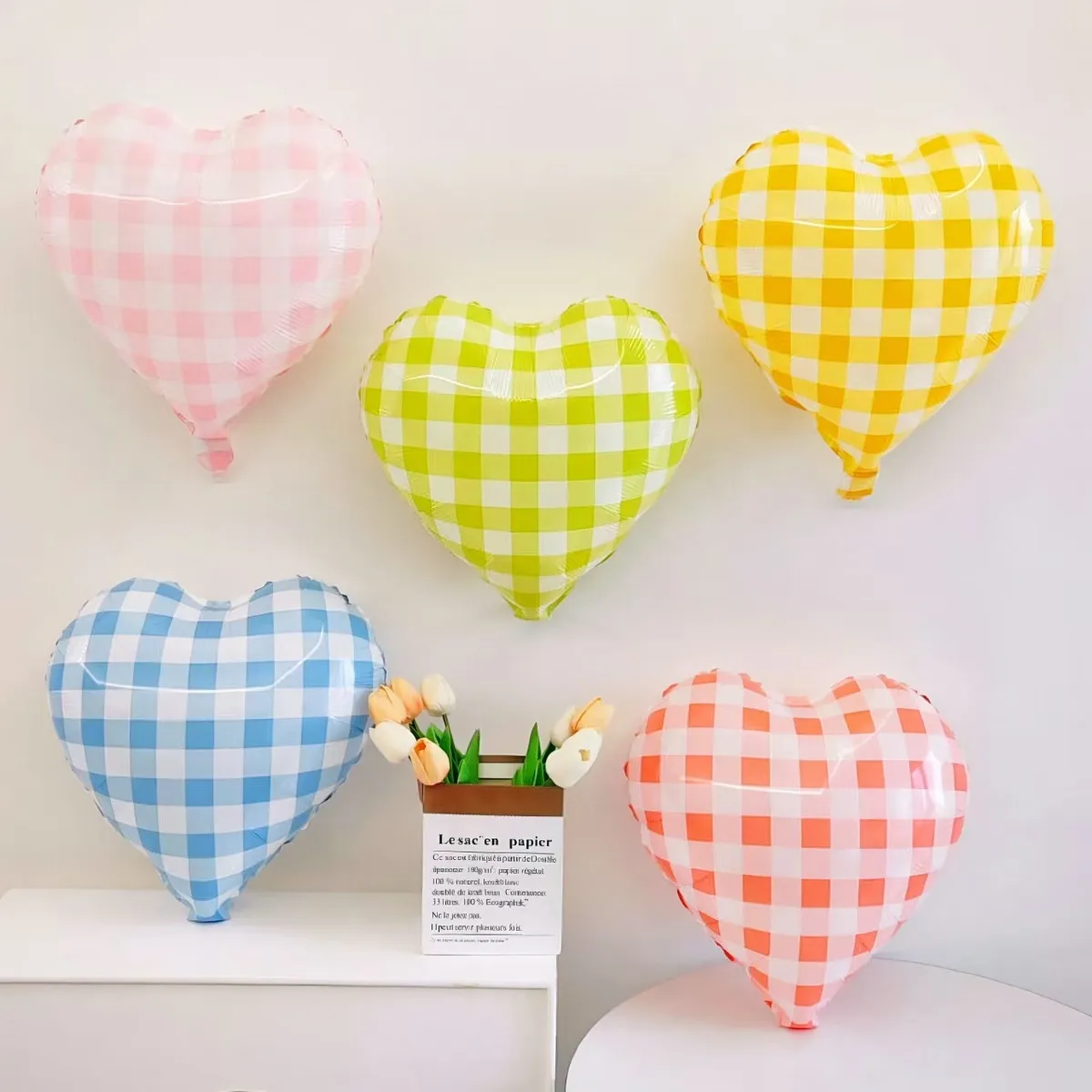Fashion Birthday Party Solid Color Love Blue And White Grid Aluminum Film Balloon