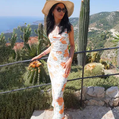 Women Fashion Sexy Elegant Flower Print Spaghetti Strap Slim-Fit Dress