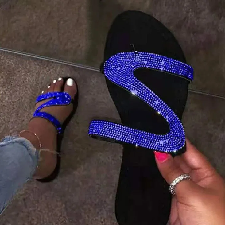 Women Fashion Casual Rhinestone Flat Slippers