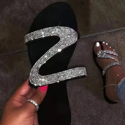 Women Fashion Casual Rhinestone Flat Slippers