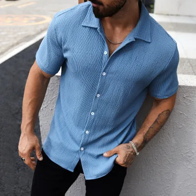 Wholesale Men Casual Basic Solid Color Stripe Plus Size Long Sleeve Lapel Shirt