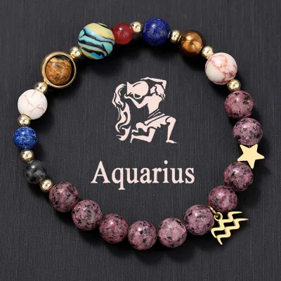 Fashion 12 Constellation Stainless Steel Pendant Beaded Bracelet