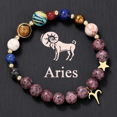 Fashion 12 Constellation Stainless Steel Pendant Beaded Bracelet