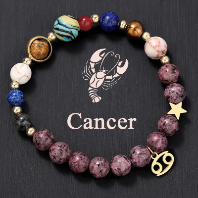 Fashion 12 Constellation Stainless Steel Pendant Beaded Bracelet