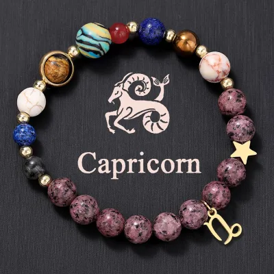 Fashion 12 Constellation Stainless Steel Pendant Beaded Bracelet