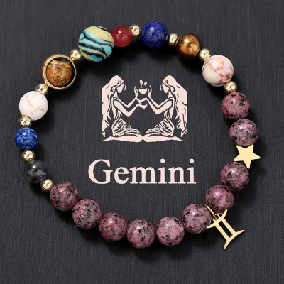 Fashion 12 Constellation Stainless Steel Pendant Beaded Bracelet