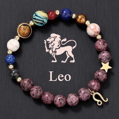 Fashion 12 Constellation Stainless Steel Pendant Beaded Bracelet