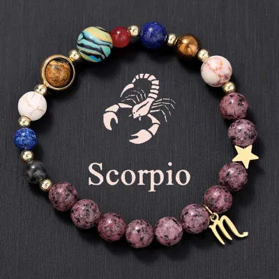 Fashion 12 Constellation Stainless Steel Pendant Beaded Bracelet