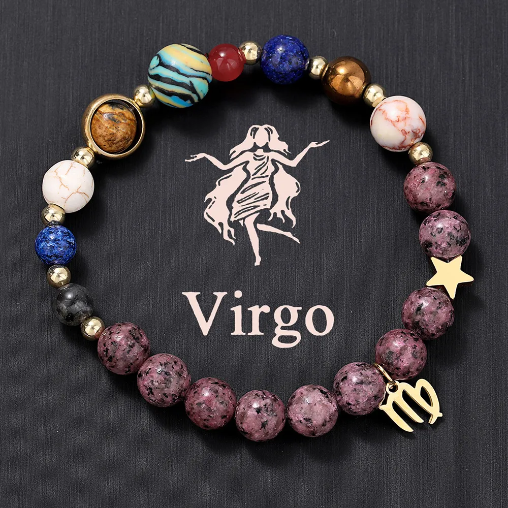 Fashion 12 Constellation Stainless Steel Pendant Beaded Bracelet